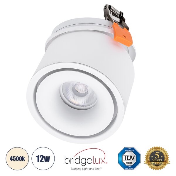 GloboStar® OMEGA-R 60294 Χωνευτό LED Spot Downlight TrimLess Φ10cm 12W 1560lm 36° AC 220-240V IP20 Φ10 x Υ8.2cm - Στρόγγυλο - Λευκό - Φυσικό Λευκό 4500K - Bridgelux COB - 5 Years Warranty