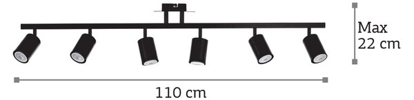 InLight Επιτοίχιο σποτ από μέταλλο σε μαύρη απόχρωση 6XGU10 D:110cm (9081-6)