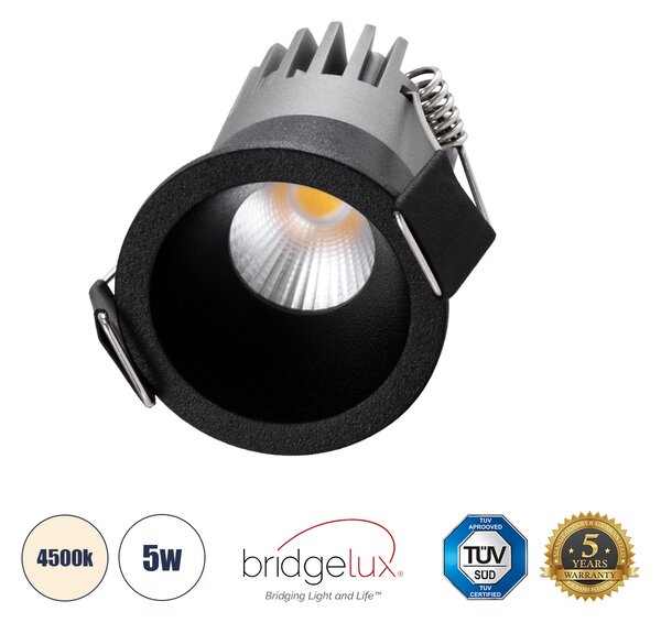 GloboStar® MICRO-S 60238 Χωνευτό LED Spot Downlight TrimLess Φ4cm 5W 650lm 38° AC 220-240V IP20 Φ4 x Υ5.9cm - Στρόγγυλο - Μαύρο - Φυσικό Λευκό 4500K - Bridgelux COB - 5 Years Warranty