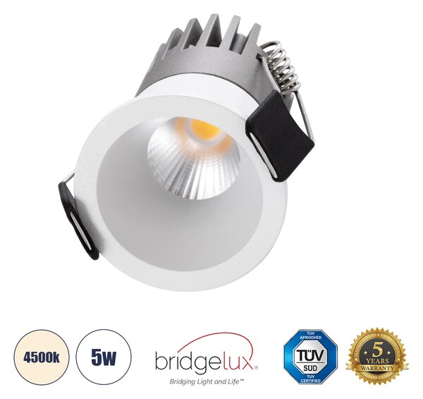 GloboStar® MICRO-S 60236 Χωνευτό LED Spot Downlight TrimLess Φ4cm 5W 650lm 38° AC 220-240V IP20 Φ4 x Υ5.9cm - Στρόγγυλο - Λευκό - Φυσικό Λευκό 4500K - Bridgelux COB - 5 Years Warranty