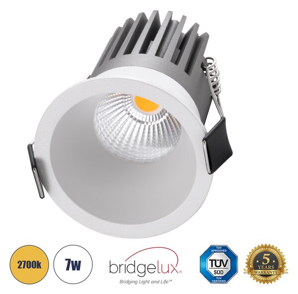 GloboStar® MICRO-B 60243 Χωνευτό LED Spot Downlight TrimLess Φ6cm 7W 875lm 38° AC 220-240V IP20 Φ6 x Υ7.8cm - Στρόγγυλο - Λευκό - Θερμό Λευκό 2700K - Bridgelux COB - 5 Years Warranty