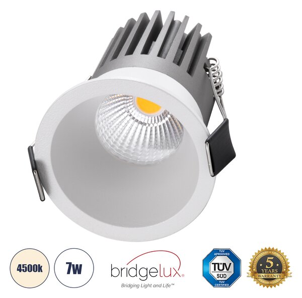 GloboStar® MICRO-B 60242 Χωνευτό LED Spot Downlight TrimLess Φ6cm 7W 910lm 38° AC 220-240V IP20 Φ6 x Υ7.8cm - Στρόγγυλο - Λευκό - Φυσικό Λευκό 4500K - Bridgelux COB - 5 Years Warranty