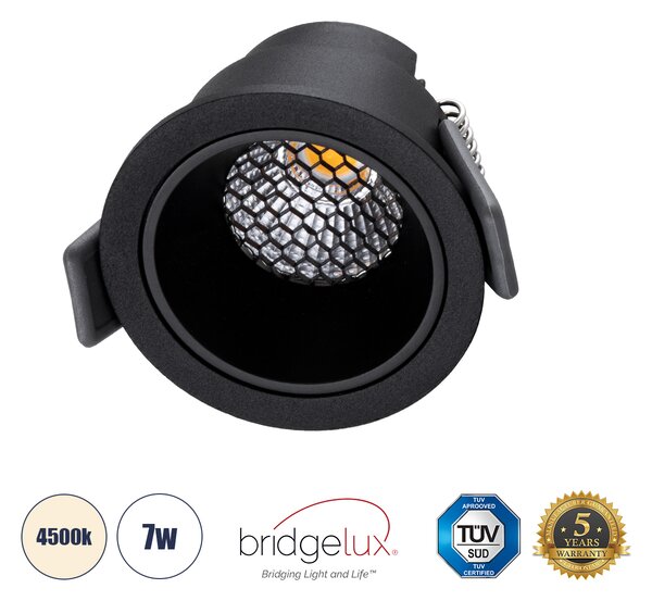 GloboStar® PLUTO-S 60250 Χωνευτό LED Spot Downlight TrimLess Φ6.4cm 7W 910lm 38° AC 220-240V IP20 Φ6.4 x Υ4.9cm - Στρόγγυλο - Μαύρο & Anti-Glare HoneyComb - Φυσικό Λευκό 4500K - Bridgelux COB - 5 Years Warranty