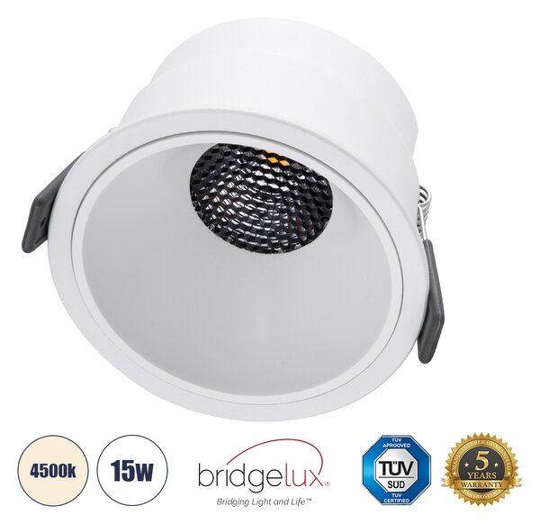 GloboStar® PLUTO-B 60260 Χωνευτό LED Spot Downlight TrimLess Φ10.4cm 15W 1950lm 38° AC 220-240V IP20 Φ10.4 x Υ6.5cm - Στρόγγυλο - Λευκό & Anti-Glare HoneyComb - Φυσικό Λευκό 4500K - Bridgelux COB - 5 Years Warranty