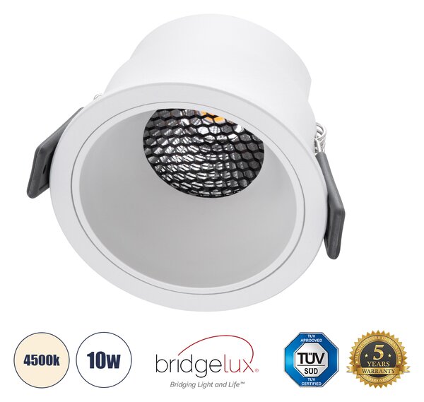 GloboStar® PLUTO-M 60254 Χωνευτό LED Spot Downlight TrimLess Φ8.4cm 10W 1300lm 38° AC 220-240V IP20 Φ8.4 x Υ5.9cm - Στρόγγυλο - Λευκό & Anti-Glare HoneyComb - Φυσικό Λευκό 4500K - Bridgelux COB - 5 Years Warranty