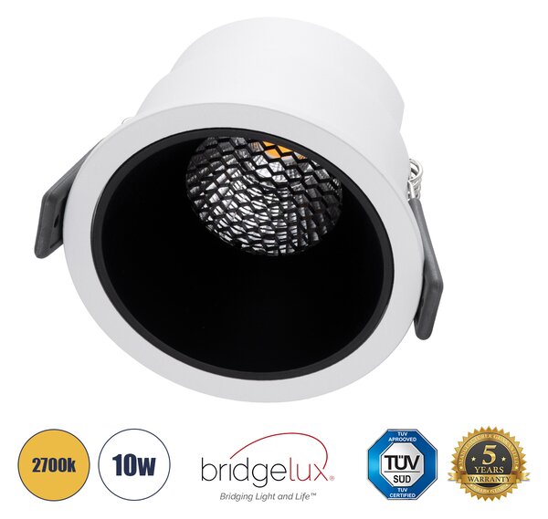 GloboStar® PLUTO-M 60253 Χωνευτό LED Spot Downlight TrimLess Φ8.4cm 10W 1250lm 38° AC 220-240V IP20 Φ8.4 x Υ5.9cm - Στρόγγυλο - Λευκό με Μαύρο Κάτοπτρο & Anti-Glare HoneyComb - Θερμό Λευκό 2700K - Bridgelux COB - 5 Years Warranty