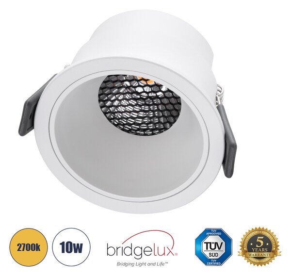 GloboStar® PLUTO-M 60255 Χωνευτό LED Spot Downlight TrimLess Φ8.4cm 10W 1250lm 38° AC 220-240V IP20 Φ8.4 x Υ5.9cm - Στρόγγυλο - Λευκό & Anti-Glare HoneyComb - Θερμό Λευκό 2700K - Bridgelux COB - 5 Years Warranty