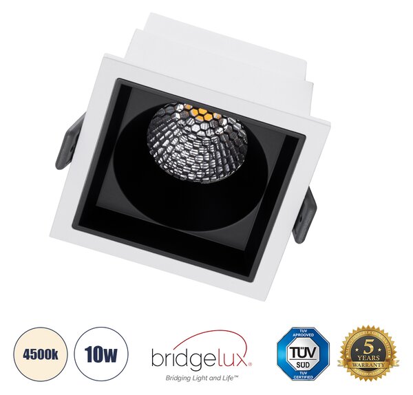 GloboStar® PLUTO-M 60270 Χωνευτό LED Spot Downlight TrimLess Μ8.4xΠ8.4cm 10W 1300lm 38° AC 220-240V IP20 Μ8.4 x Π8.4 x Υ5.9cm - Τετράγωνο - Λευκό με Μαύρο Κάτοπτρο & Anti-Glare HoneyComb - Φυσικό Λευκό 4500K - Bridgelux COB - 5 Years Warranty