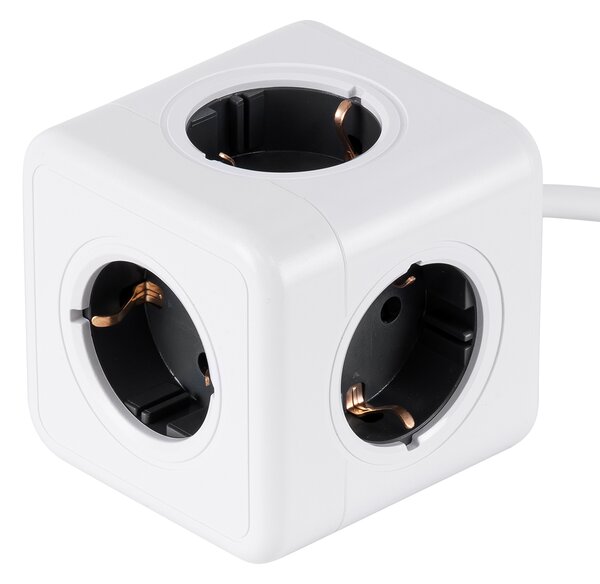 GloboStar® TRAVEL PowerCube PRO Certified 79644 Πολύπριζο 5 Θέσεων με 1.5m Kαλώδιο - 5 Πρίζες Ασφαλείας Childproof EU Schuko AC 220-240V Μ7.5 x Π7.5 x Υ7.5 - Λευκό με Γκρι - Max Load 3680W/16A