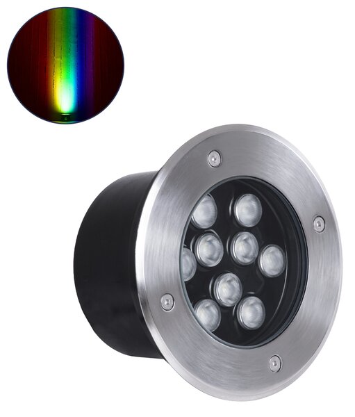 GloboStar® UNDERGROUND-TINA 90669 Χωνευτό Φωτιστικό Σποτ Δαπέδου LED 12W 1260lm 30° DC 24V Αδιάβροχο IP65 Φ16 x Υ9cm Πολύχρωμο RGBW DMX512 - Ανοξείδωτο Ατσάλι - 3 Years Warranty