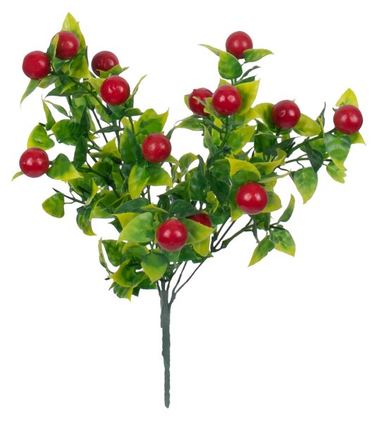 GloboStar® BUTCHERS BROOM 78268 Τεχνητό Φυτό Ρούσκος - Μπουκέτο Διακοσμητικών Φυτών - Κλαδιών με Φύλλωμα Πράσινο - Κόκκινο - Κίτρινο Υ30cm