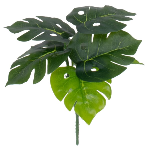 GloboStar® SMALL MONSTERA 78289 Τεχνητό Φυτό Μονστέρα Μικρή - Μπουκέτο Διακοσμητικών Φυτών - Κλαδιών με Φύλλωμα Πράσινο Υ23cm