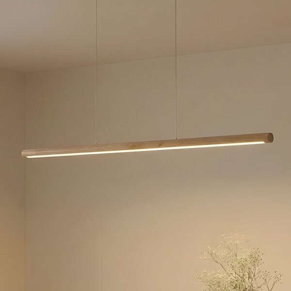 Lucande LED κρεμαστό φωτιστικό Maruta, ξύλο, δέσμη, 120 cm, 3000K, Ξύλου, Σαλόνι / τραπεζαρία, Ξύλο, σύγχρονο
