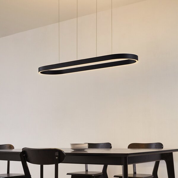 Lucande Smart LED κρεμαστό φωτιστικό Melinay, μαύρο, CCT, Tuya, ρυθμιζόμενος, Μαύρο, Σαλόνι / τραπεζαρία, Αλουμίνιο, σύγχρονο