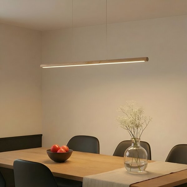 Lucande LED κρεμαστό φωτιστικό Maruta, ξύλο, δέσμη, 120 cm, 3000K, Ξύλου, Σαλόνι / τραπεζαρία, Ξύλο, σύγχρονο