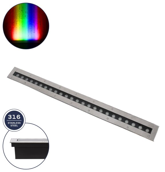 GloboStar® UNDERGROUND-REMVI 90195 Χωνευτό Φωτιστικό Wall Washer Δαπέδου LED 24W 2040lm 10° DC 24V Αδιάβροχο IP68 L100 x W9 x H7.2cm RGBW DMX512 - Ανοξείδωτο Ατσάλι - 3 Years Warranty