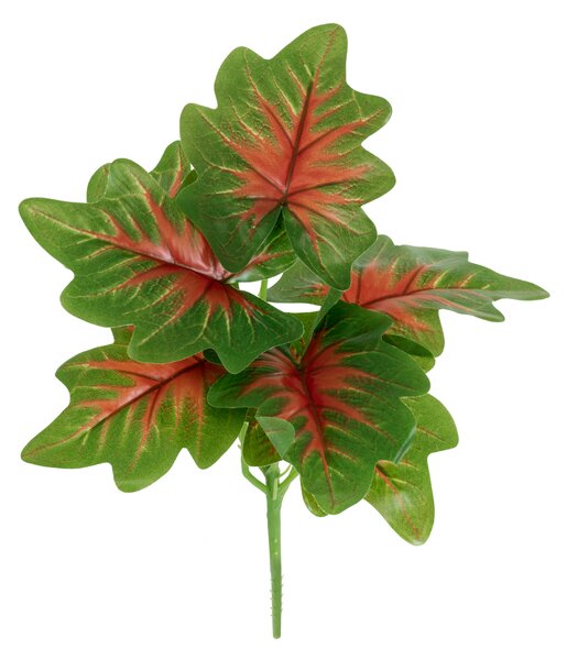 GloboStar® CALADIUM S-78271 Τεχνητό Φυτό Καλάδιο - Μπουκέτο Διακοσμητικών Φυτών - Κλαδιών με Φύλλωμα Πράσινο - Κόκκινο - Κίτρινο Υ28cm