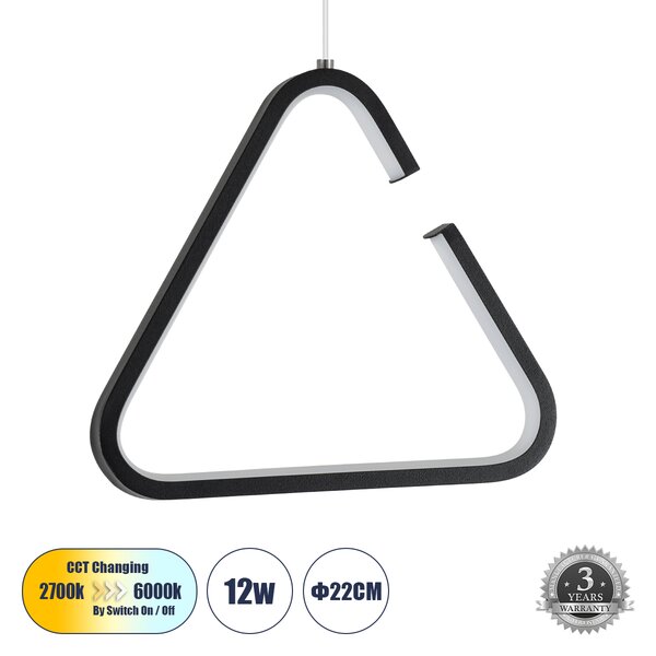 GloboStar® CEROBA 61307 Κρεμαστό Φωτιστικό Οροφής Linear Design LED CCT 12W 1320lm 360° AC 220-240V - Εναλλαγή Φωτισμού μέσω Διακόπτη On/Off All In One Ψυχρό 6000k+Φυσικό 4500k+Θερμό 2700k Μ22 x Π2 x Υ22cm - Μαύρο - 3 Years Warranty