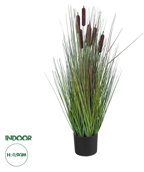 GloboStar® Artificial Garden TYPHA ANGUSTIFOLIA GRASS 20069 Τεχνητό Διακοσμητικό Φυτό Γρασίδι της Τύφας Υ90cm