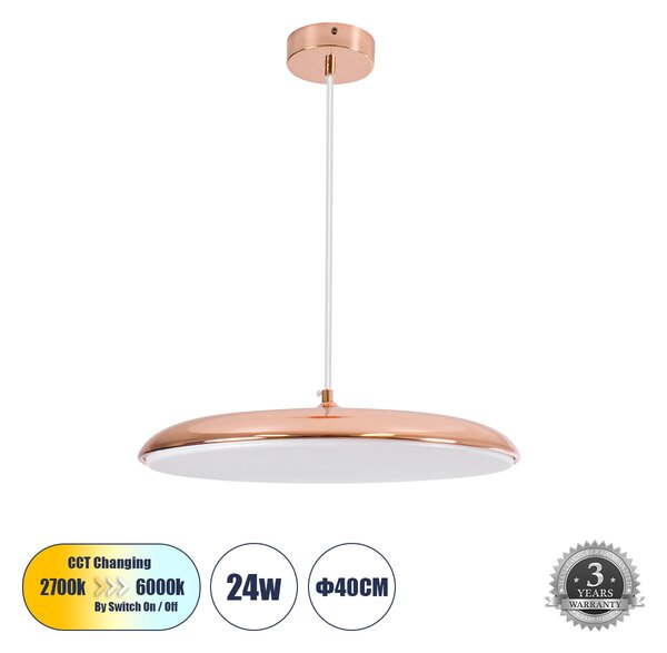 GloboStar® BARON 61256 Κρεμαστή Πλαφονιέρα Οροφής LED CCT 24W 2880lm 120° AC 220-240V - Εναλλαγή Φωτισμού μέσω Διακόπτη On/Off All In One Ψυχρό 6000k+Φυσικό 4500k+Θερμό 2700k Φ40 x Υ10cm - Χάλκινο Πλατίνα - 3 Years Warranty