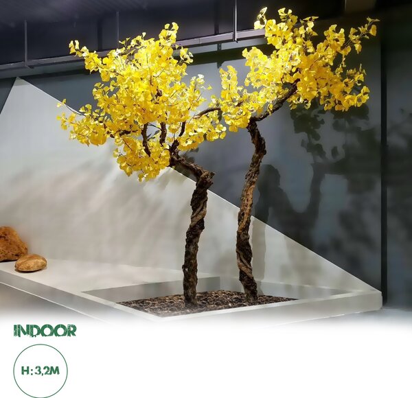 GloboStar® Artificial Garden GINKGO TWINS TREE 20187 Τεχνητό Διακοσμητικό Δέντρο Δίδυμα Γκίγκο Υ320cm