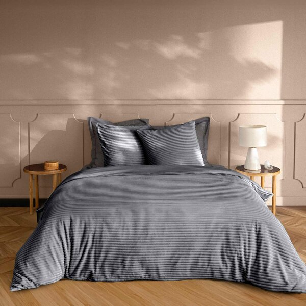 Παπλωματοθήκη Fleece Υπέρδιπλη (240x220) + Διακοσμητικές Μαξιλαροθήκες L-C Veloutea Anthracite 1645196