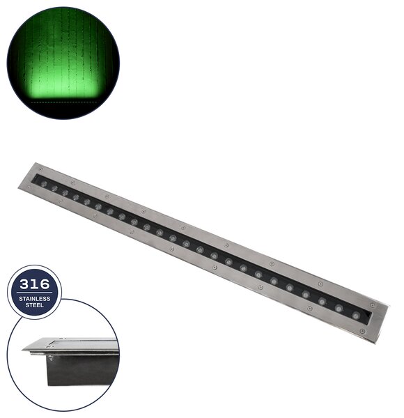 GloboStar® UNDERGROUND-REMVI 90194-G Χωνευτό Φωτιστικό Wall Washer Δαπέδου LED 18W 1440lm 10° DC 24V Αδιάβροχο IP68 L100 x W9 x H7.2cm Πράσινο - Ανοξείδωτο Ατσάλι - 3 Years Warranty