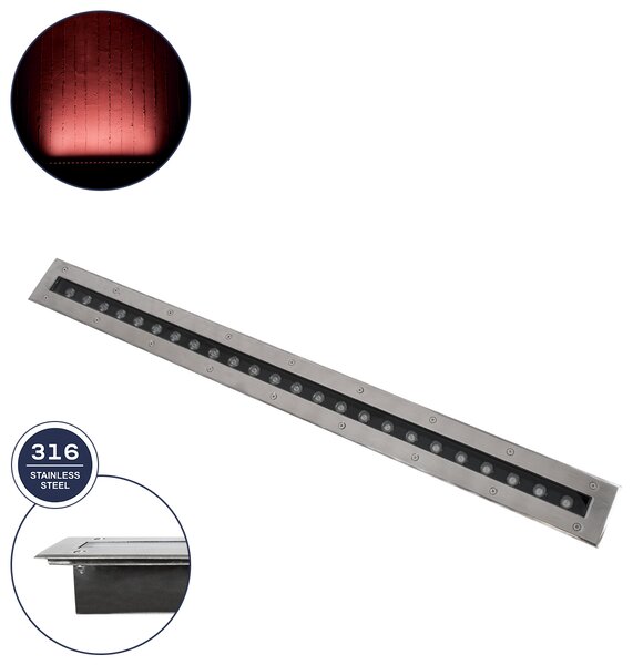 GloboStar® UNDERGROUND-REMVI 90194-R Χωνευτό Φωτιστικό Wall Washer Δαπέδου LED 18W 1440lm 10° DC 24V Αδιάβροχο IP68 L100 x W9 x H7.2cm Κόκκινο - Ανοξείδωτο Ατσάλι - 3 Years Warranty