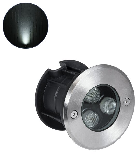 GloboStar® UNDERGROUND-FANI S-90980 Χωνευτό Φωτιστικό Σποτ Δαπέδου LED 12W 1200lm 60° DC 24V Αδιάβροχο IP68 Φ10 x Υ7.5cm Ψυχρό Λευκό 6000K - Ανοξείδωτο Ατσάλι