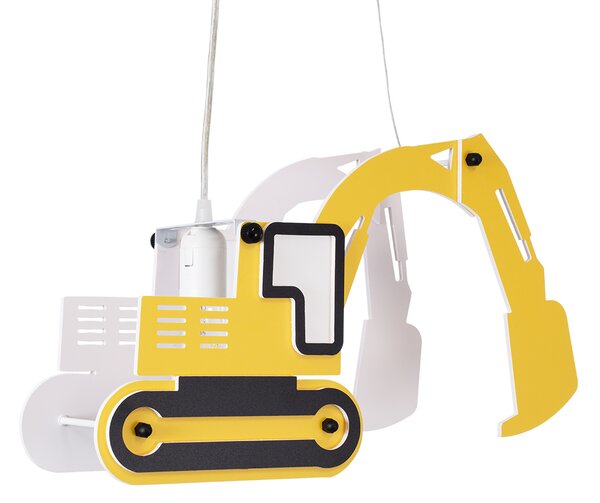 GloboStar® EXCAVATOR 61579 Μοντέρνο Παιδικό Κρεμαστό Φωτιστικό Οροφής Μονόφωτο 1 x E27 Κίτρινο PVC Φιγούρα Εκσκαφέας-Φαγάνα Μ45 x Π15.5 x Υ27cm