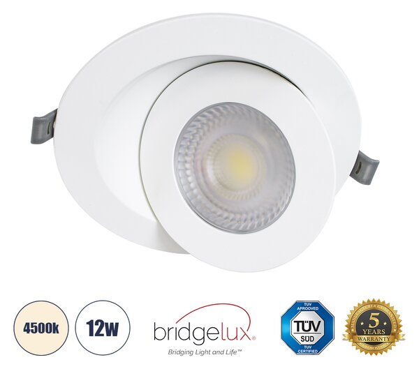 GloboStar® LEXIS JOINT 60988 Χωνευτό LED Κινούμενο Spot Downlight 12W 1200lm 45° AC 220-240V IP44 Φ15.8cm x Υ4.1cm - Στρόγγυλο - Λευκό - Φυσικό Λευκό 4500K - Bridgelux Chip - TÜV Certified Driver - 5 Years Warranty