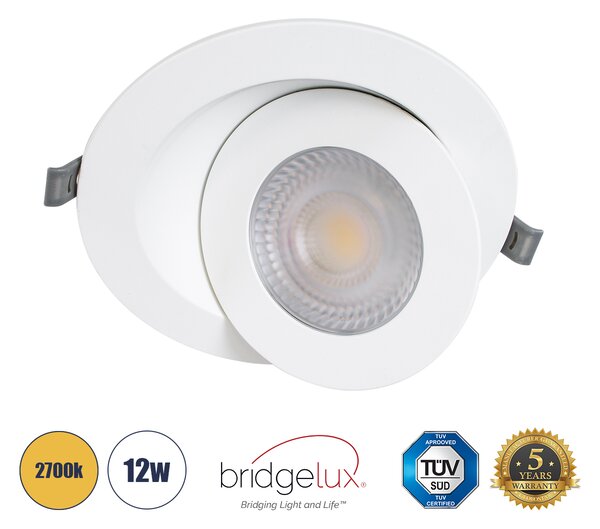 GloboStar® LEXIS JOINT 60989 Χωνευτό LED Κινούμενο Spot Downlight 12W 1140lm 45° AC 220-240V IP44 Φ15.8cm x Υ4.1cm - Στρόγγυλο - Λευκό - Θερμό Λευκό 2700K - Bridgelux Chip - TÜV Certified Driver - 5 Years Warranty