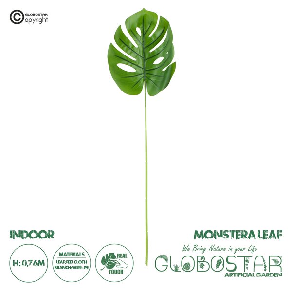 GloboStar® Artificial Garden MONSTERA LEAF 20223 - Τεχνητό Διακοσμητικό Φύλο Μονστέρας Π16 x Υ76cm