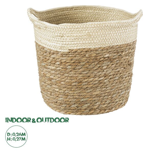 GloboStar® Artificial Garden KALYMNOS 20330 Διακοσμητικό Πλεκτό Καλάθι - Κασπώ Γλάστρα - Flower Pot Μπεζ με Καφέ Φ26cm x Υ27cm