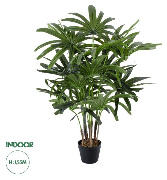 GloboStar® Artificial Garden BROADLEAF LADY PALM TREE 20386 Τεχνητό Διακοσμητικό Φυτό Πλατύφυλλος Φοίνικας Μπαμπού Υ120cm