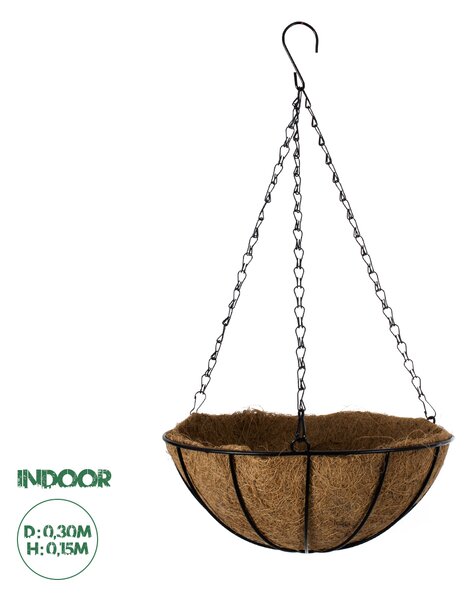 GloboStar® Artificial Garden SALAMINA 20480 Κρεμαστό Κασπώ Γλάστρα - Flower Pot από Φλοιό Καρύδας Καφέ Φ30cm x Υ15cm