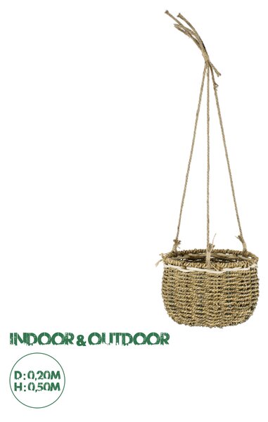 GloboStar® Artificial Garden POROS 20489 Κρεμαστό Πλεκτό Καλάθι - Κασπώ Γλάστρα - Flower Pot Μπεζ Φ20cm x Υ50cm