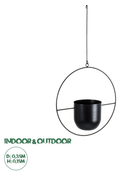 GloboStar® Artificial Garden TILOS 20485 Κρεμαστό Μεταλλικό Κασπώ Γλάστρα - Flower Pot Μαύρο Φ35cm x Υ15cm