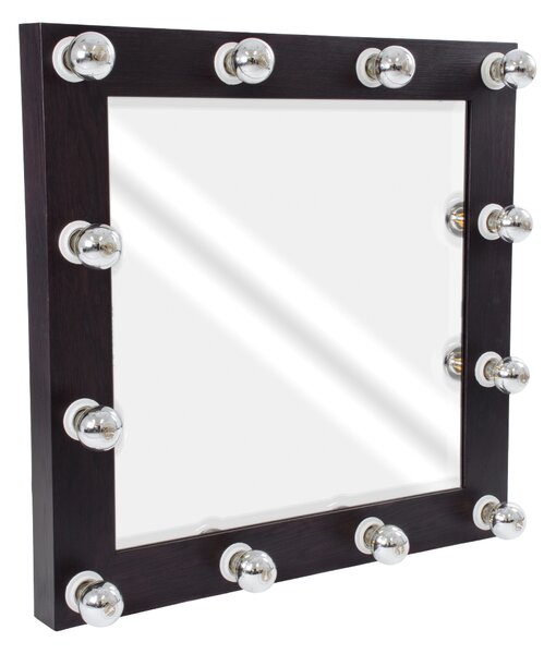 GloboStar® MAKEUP MIRROR-80x80-2 Μοντέρνος Καθρέπτης Μακιγιάζ με Πλαίσιο Φυσικού Ξύλου με Διακόπτη On/Off 12 x E27 AC220-240V - Μ80 x Π7 x Υ80cm - Καφέ Wenge