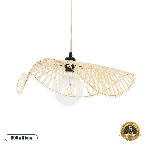 GloboStar® MELEMELE 01840 Boho Κρεμαστό Φωτιστικό Πλέγμα Μονόφωτο 1 x E27 IP20 Μπεζ Ξύλο - Μ50 x Π50 x Υ7cm