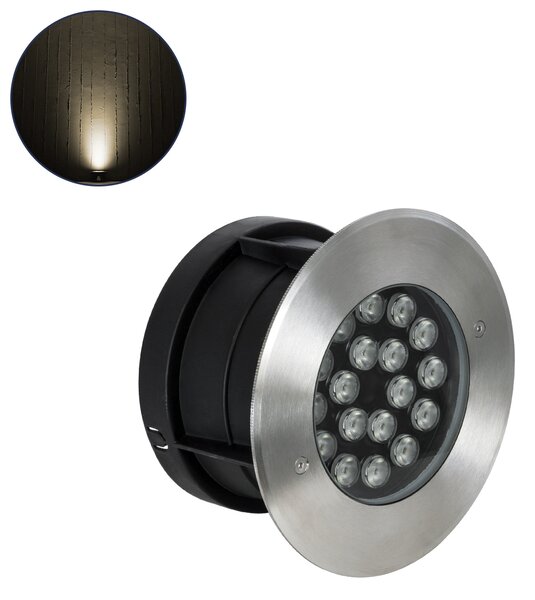 GloboStar® UNDERGROUND-SINA 90571 Χωνευτό Φωτιστικό Σποτ Δαπέδου LED 18W 1620lm 15° DC 24V Αδιάβροχο IP68 Φ20 x Υ11cm Θερμό Λευκό 2700K - Ανοξείδωτο Ατσάλι - 3 Χρόνια Εγγύηση