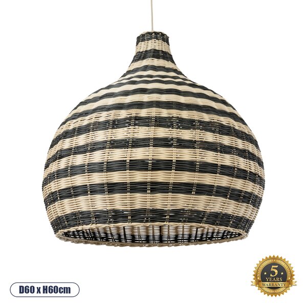 GloboStar® JAMAICA 01955 Boho Κρεμαστό Φωτιστικό Οροφής Μονόφωτο 1 x E27 AC220-240V IP20 - Φ60 x Υ60cm - Μπεζ με Χακί Ξύλινο Μπαμπού Πλέγμα Καμπάνα