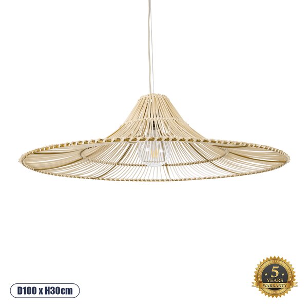 GloboStar® PALERMO 02209 Boho Κρεμαστό Φωτιστικό Πλέγμα Μονόφωτο 1 x E27 IP20 Μπεζ Ξύλο - Μ100 x Π100 x Υ30cm