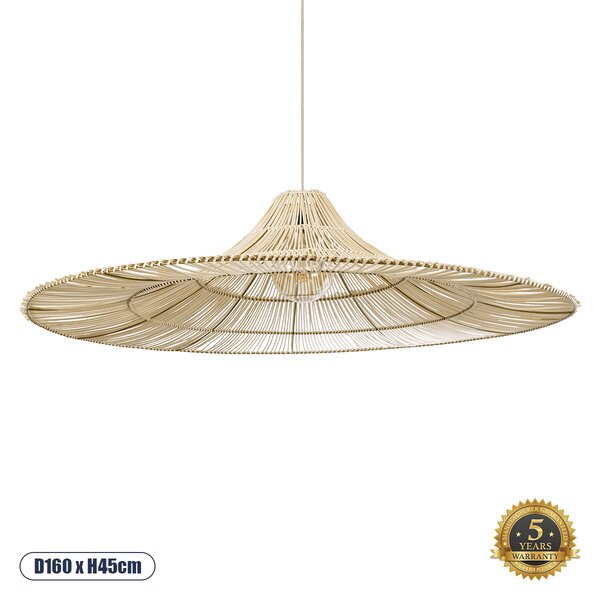 GloboStar® PALERMO 02311 Boho Κρεμαστό Φωτιστικό Πλέγμα Μονόφωτο 1 x E27 IP20 Μπεζ Ξύλο - Μ160 x Π160 x Υ45cm