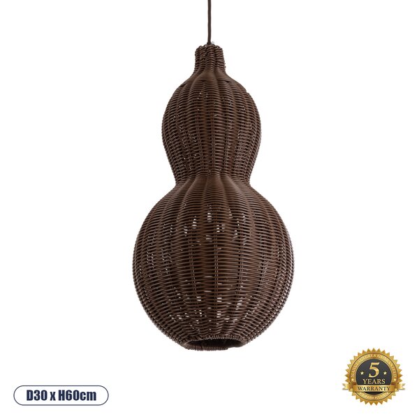 GloboStar® KINGSTOWN 02169 Boho Κρεμαστό Φωτιστικό Πλέγμα Μονόφωτο 1 x E27 IP20 Καφέ Ξύλο - Μ30 x Π30 x Υ60cm