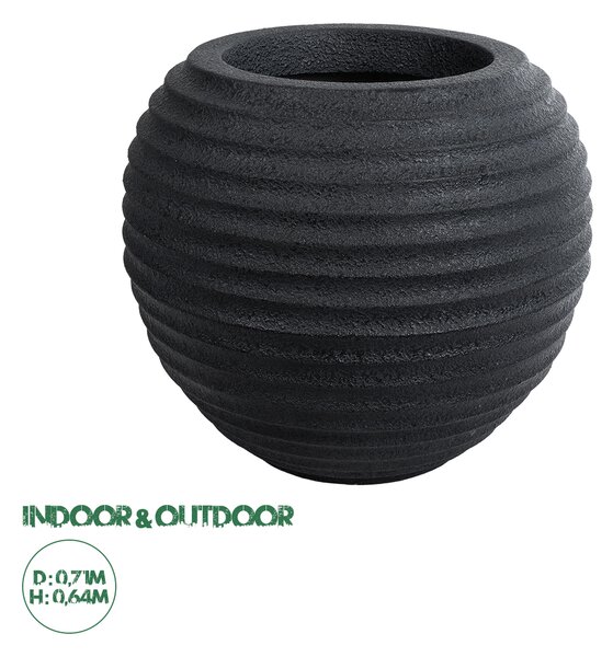 GloboStar® Artificial Garden ILAEIRA 20712 Επιδαπέδιο Πολυεστερικό Τσιμεντένιο Κασπώ Γλάστρα - Flower Pot Μαύρο Φ71 x Υ64cm