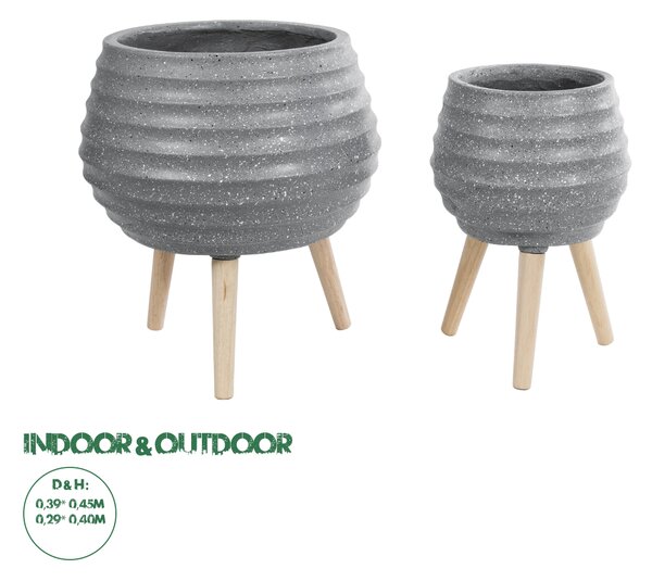 GloboStar® Artificial Garden MARYLAND 20568 ΣΕΤ 2 Διακοσμητικά Πολυεστερικά Τσιμεντένιά Κασπώ Γλάστρες - Flower Pots Γκρι A:Φ39 x Υ45cm B:Φ29 x Υ40cm