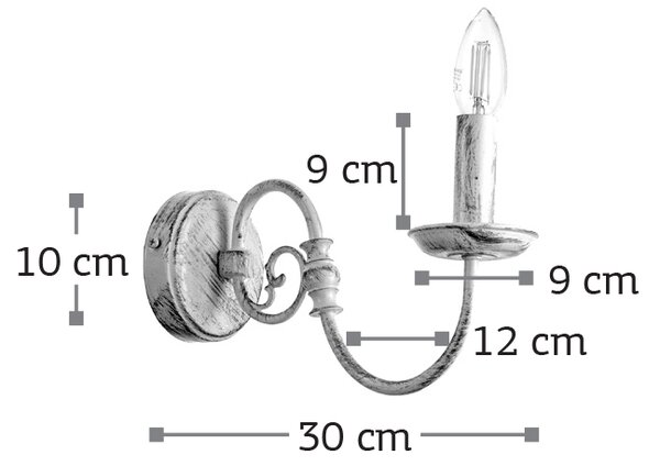 InLight Επιτοίχιο φωτιστικό από μέταλλο σε λευκή πατίνα 1XE14 D:30cm (43371)