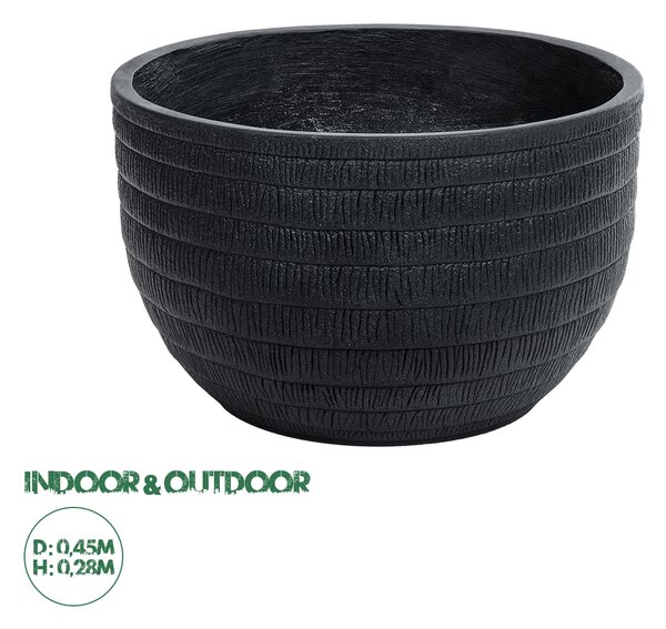 GloboStar® Artificial Garden VEGAS 20702 Διακοσμητικό Πολυεστερικό Τσιμεντένιο Κασπώ Γλάστρα - Flower Pot Μαύρο Φ45 x Υ28cm