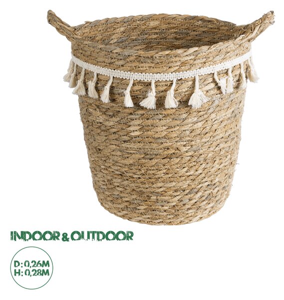 GloboStar® Artificial Garden SANTORINI 20573 Διακοσμητικό Πλεκτό Κασπώ Γλάστρα - Flower Pot Μπεζ με Λευκό Φ26 x Υ28cm